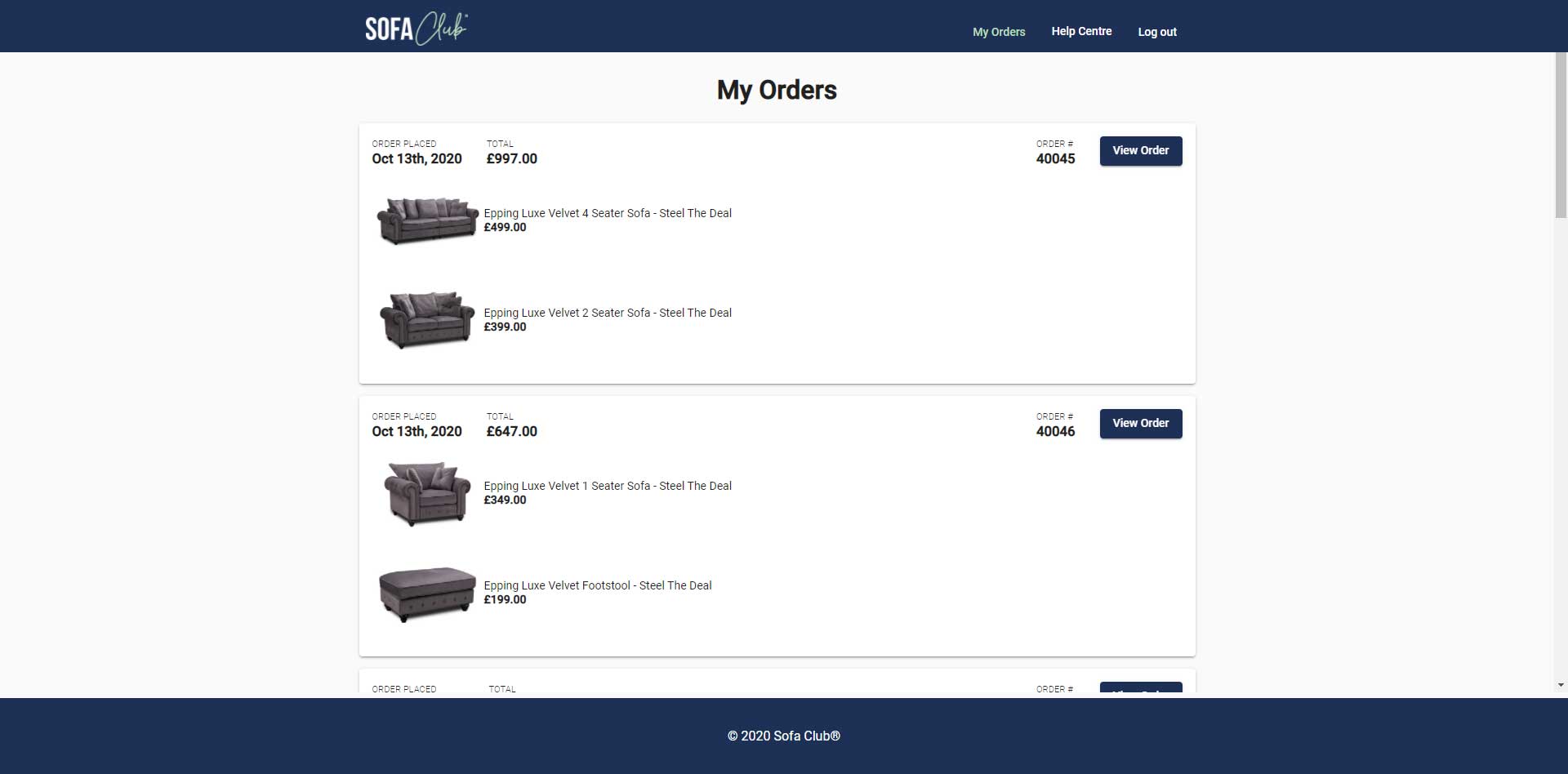 My orders desktop view
